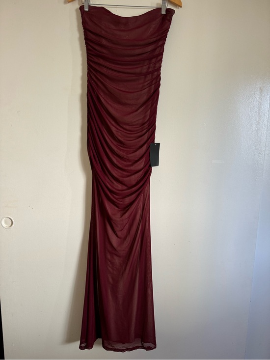 Retrofete Dresses & Skirts - Retrofete Gold Satin Dress with Burgundy Accent